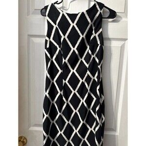 AB Studio Black & White Geometric Diamond Sleeveless Sheath Dress - Size 6